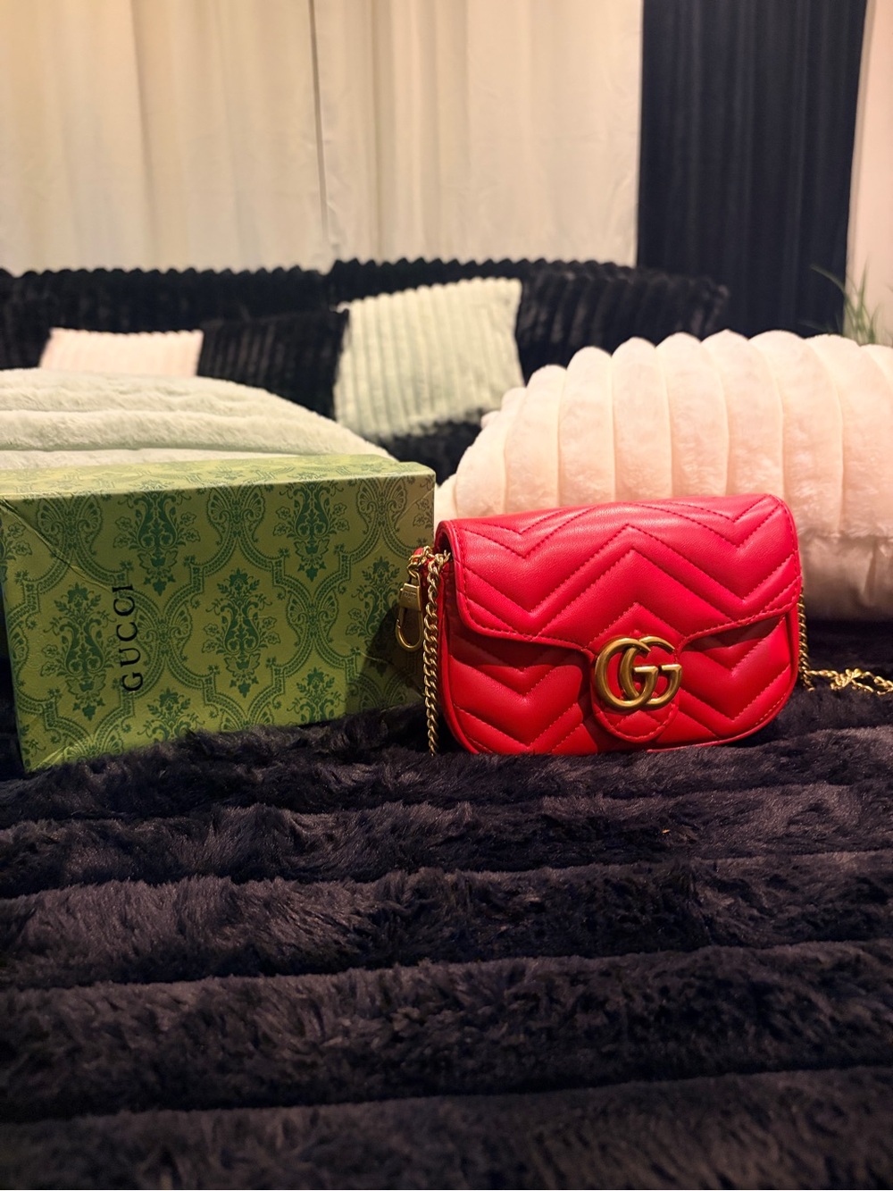 Gucci Mini Red GG Marmont Matelassé Crossbody Bag